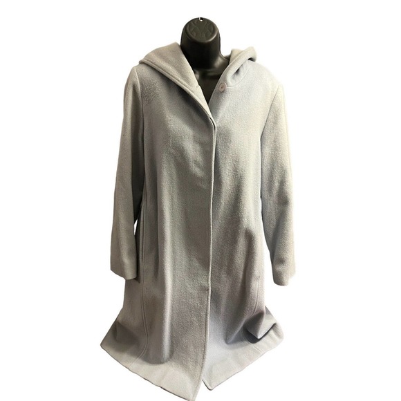 Anne Klein Mid-length Peacoat Baby Blue-Gray Wool Hidden Buttons Size 6 - Picture 1 of 16